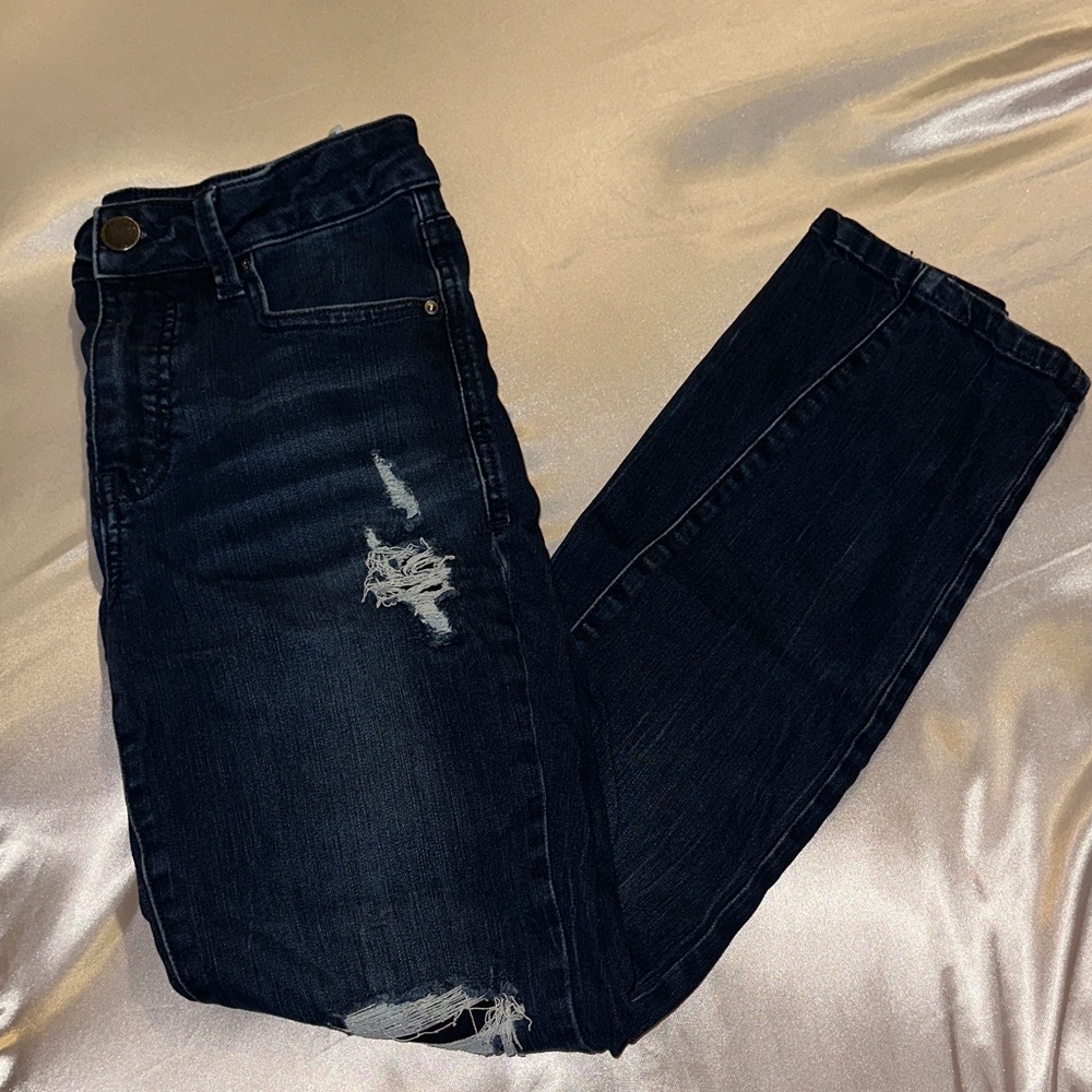 Maurices Women's Distressed Dark Blue Skinny Jeans